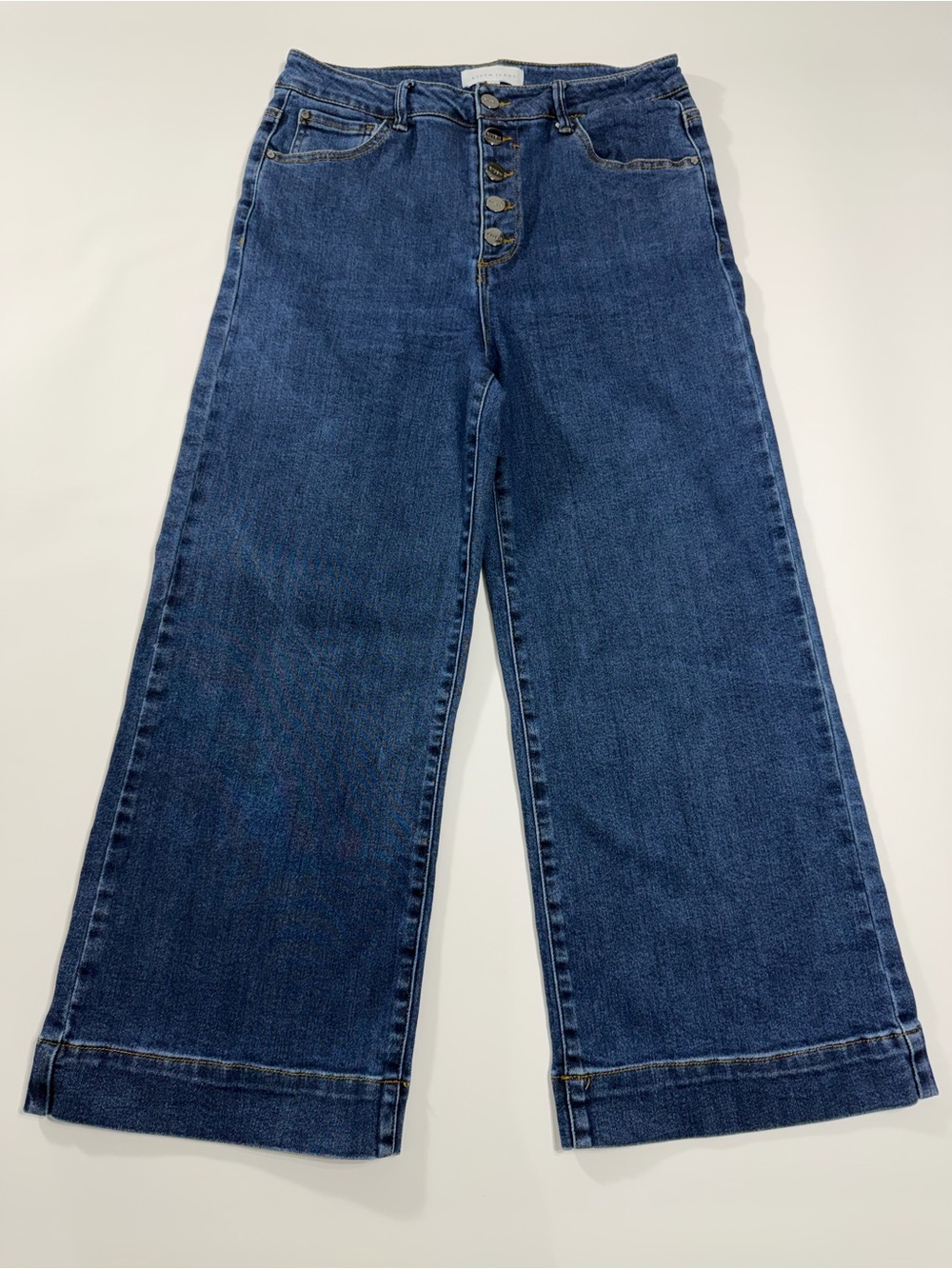 RISEN High Rise Wide Leg Crop Ankle Jeans 11/30 Button Fly Dark Wash